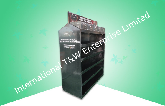 주문 전 4D VR 헤드폰으로 채우는 까만 두 배 얼굴 마분지 전시 선반 6 선반 online manufacture